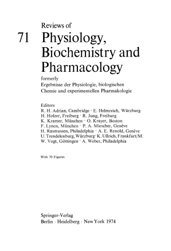 Reviews of Physiology, Biochemistry and Pharmacology, Volume 71