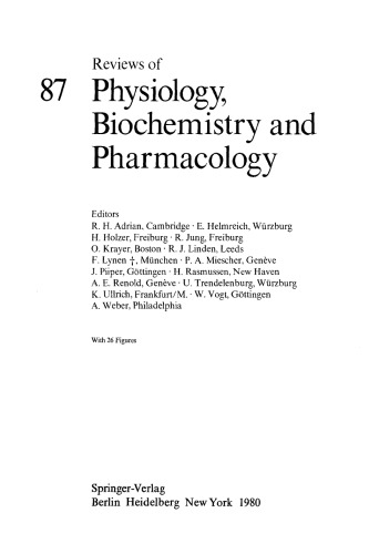 Reviews of Physiology, Biochemistry and Pharmacology, Volume 87