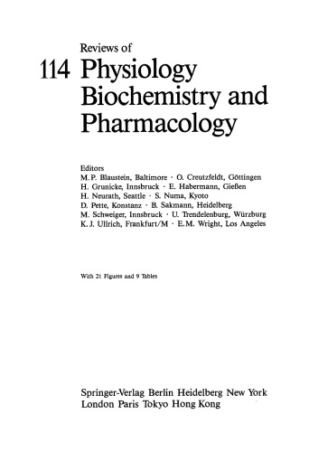 Reviews of Physiology, Biochemistry and Pharmacology, Volume 114