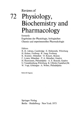 Reviews of Physiology, Biochemistry and Pharmacology, Volume 72