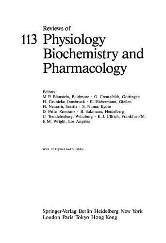 Reviews of Physiology, Biochemistry and Pharmacology, Volume 113