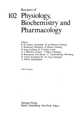 Reviews of Physiology, Biochemistry and Pharmacology, Volume 102