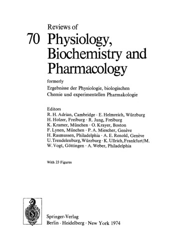 Reviews of Physiology, Biochemistry and Pharmacology, Volume 70