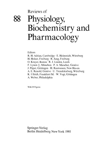 Reviews of Physiology, Biochemistry and Pharmacology, Volume 88