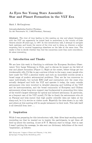 The Origin of Stars and Planets: The VLT View: Proceedings of the ESO Workshop Held in Garching, Germany, 24-27 April 2001