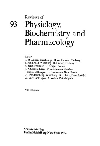 Reviews of Physiology, Biochemistry and Pharmacology, Volume 93