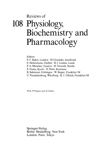 Reviews of Physiology, Biochemistry and Pharmacology, Volume 108