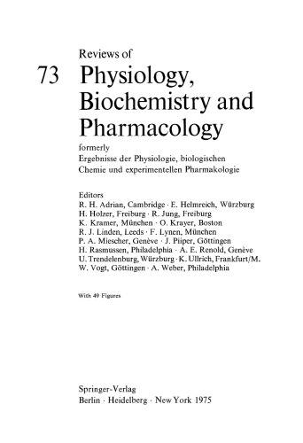 Reviews of Physiology, Biochemistry and Pharmacology, Volume 73