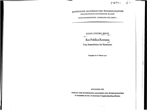 Res Publica Romana. Vom Staatsdenken der Byzantiner