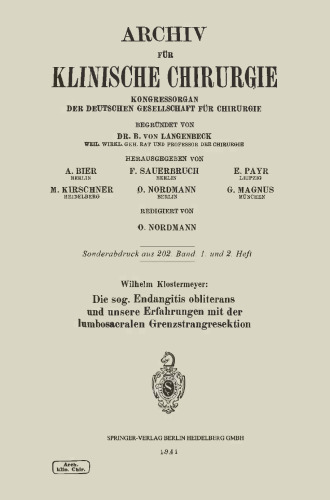 Die sog. Endangitis obliterans und unsere Erfahrungen mit der lumbosacralen Grenzstrangresektion