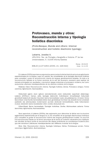 Protovasco, munda y otros: Reconstrucción interna y tipología holística diacrónica