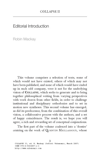 Collapse: Philosophical Research and Development. Speculative Realism