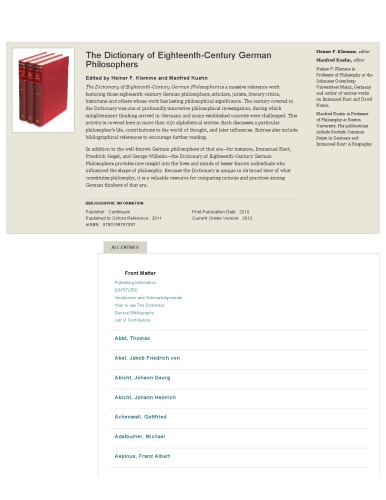 Dictionary of Eighteenth-Century German Philosophers