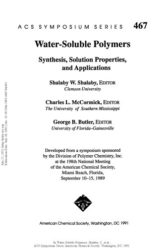 Water-Soluble Polymers. Synthesis, Solution Properties, and Applications