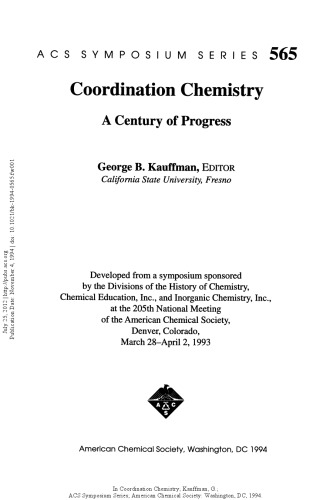 Coordination Chemistry. A Century of Progress