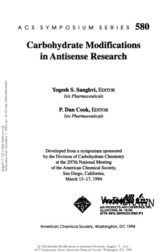 Carbohydrate Modifications in Antisense Research