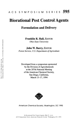 Biorational Pest Control Agents. Formulation and Delivery