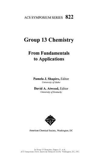 Group 13 Chemistry. From Fundamentals to Applications