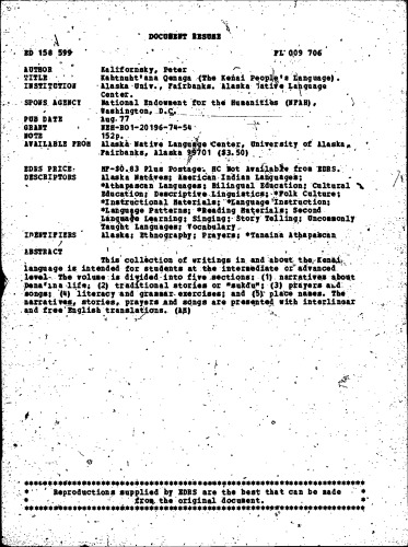 Kahtnuht'ana qenaga = The Kenai people's language