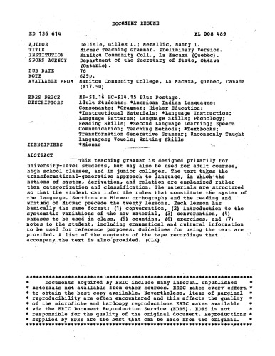 Micmac teaching grammar