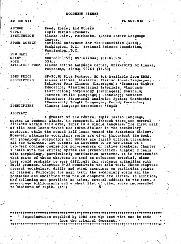 Yup'ik Eskimo grammar