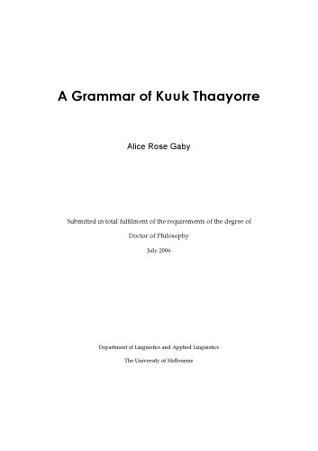 A grammar of Kuuk Thaayorre