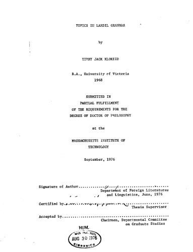 Topics in Lardil grammar.