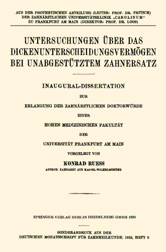 Untersuchungen über das Dickenunterscheidungsvermögen bei Unabgestütztem Zahnersatz