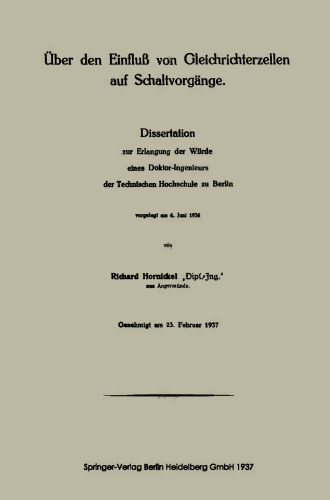 Über den Einfluß von Gleichrichterzellen auf Schaltvorgänge