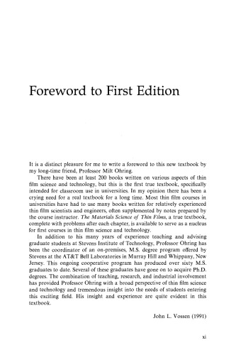 Materials Science of Thin Films. Deposition and Structure