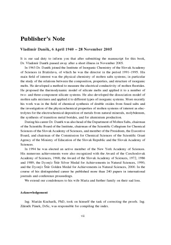 Physico-Chemical Analysis of Molten Electrolytes