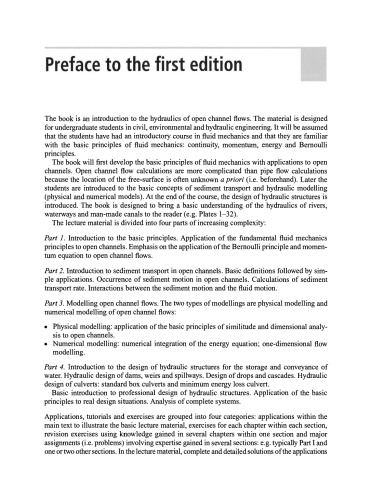 Hydraulics of Open Channel Flow. An Introduction Basic Principles, Sediment Motion, Hydraulic Modelling, Design of Hydraulic Structures