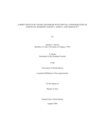 A brief sketch of Urama grammar with special consideration of particles marking agency, aspect, and modality