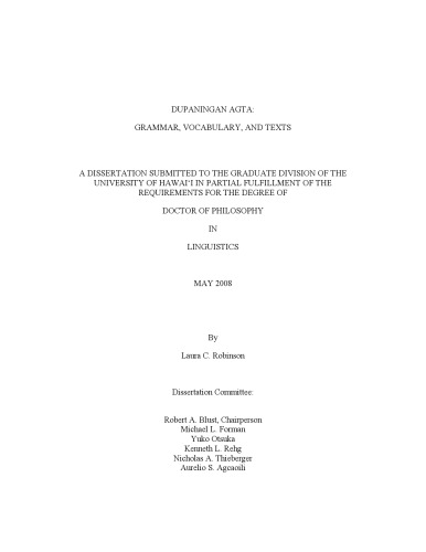 Dupaningan Agta: Grammar, Vocabulary and Texts