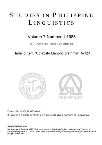 Studies in Philippine linguistics, vol. 07: no. 1
