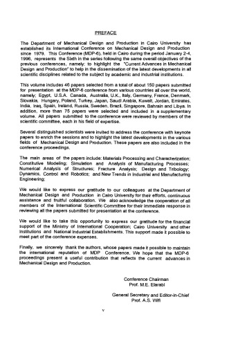 Current advances in mechanical design and production VI: proceedings of the Sixth Cairo University International MDP Conference, Cairo, 2-4 January 1996
