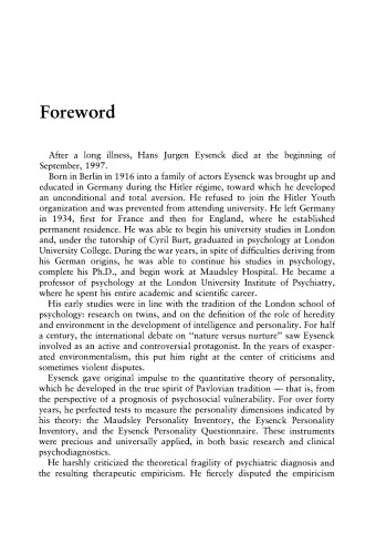 Behavior and Cognitive Therapy Today: Essays in Honor of Hans J. Eysenck