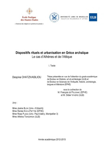Dispositifs rituels et urbanisation en Grèce archaïque. Le cas d’Athènes et de l’Attique (PhD)