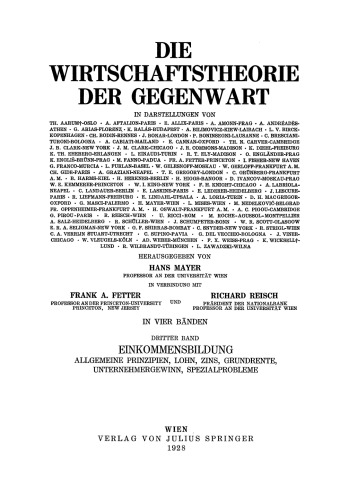 Einkommensbildung: Allgemeine Prinzipien, Lohn, Zins, Grundrente, Unternehmergewinn, Spezialprobleme