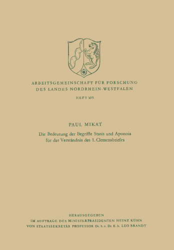 Die Bedeutung der Begriffe Stasis und Aponoia für das Verständnis des 1. Clemensbriefes