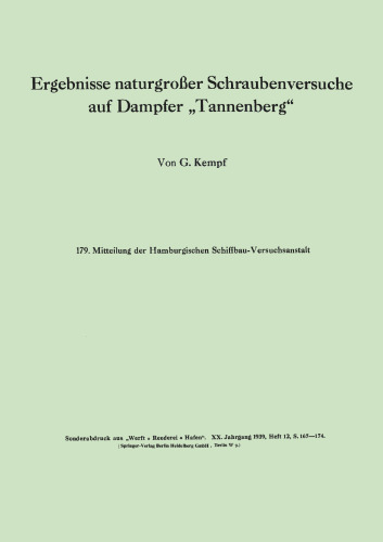 Ergebnisse naturgroßer Schraubenversuche auf Dampfer „Tannenberg“