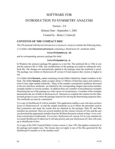 Introduction to symmetry analysis (enclosed CD)
