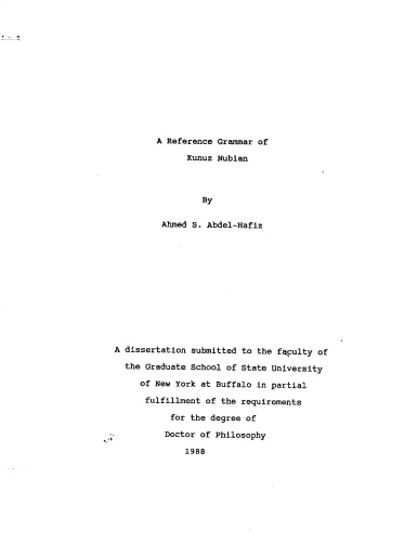 A reference grammar of Kunuz Nubian