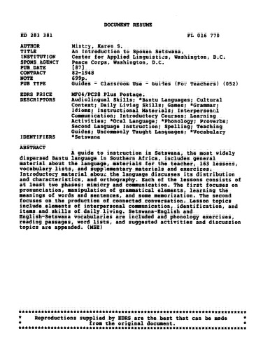 An introduction to spoken Setswana