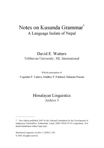 Notes on Kusunda grammar : (a language isolate of Nepal)