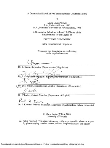 A grammatical sketch of Nxa'amxcin (Moses-Columbia Salish)