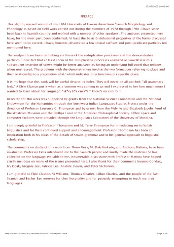 An outline of the morphology and phonology of Saanich, North Straits Salish