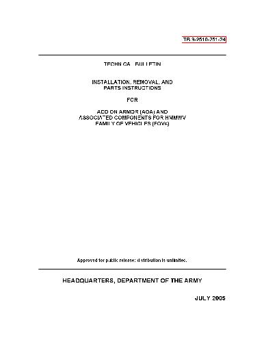 TB 9-2510-251-24. Technical bulletin. Installation, removal, and HMMWV family of vehicles (FOVs)