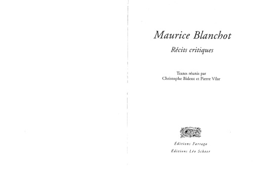Maurice Blanchot, recits critiques