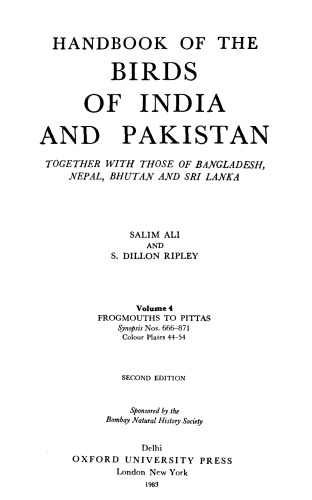 Handbook of the Birds of India and Pakistan: Frogmouths to Pittas